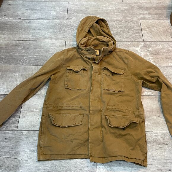 Old Navy Hooded four pocket khaki M65 military jacket L - Picture 1 of 7